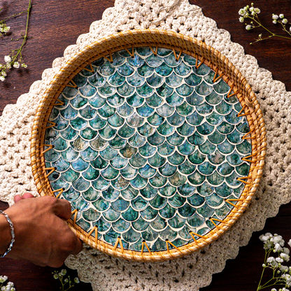 Mother of Pearl & Rattan Tray - Cascade (30cm)