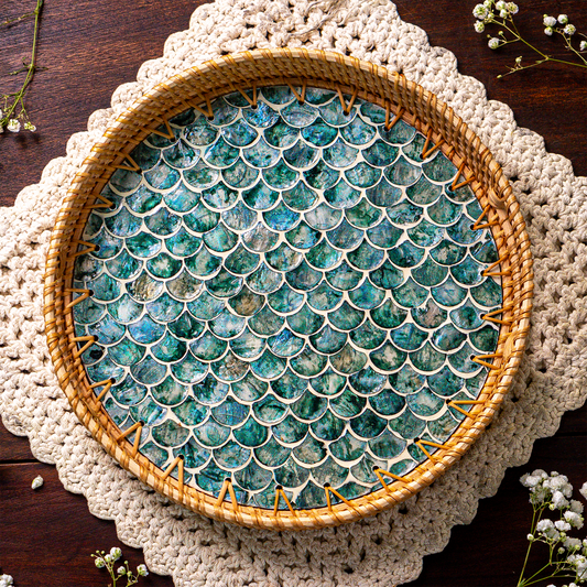 Mother of Pearl & Rattan Tray - Cascade (30cm)
