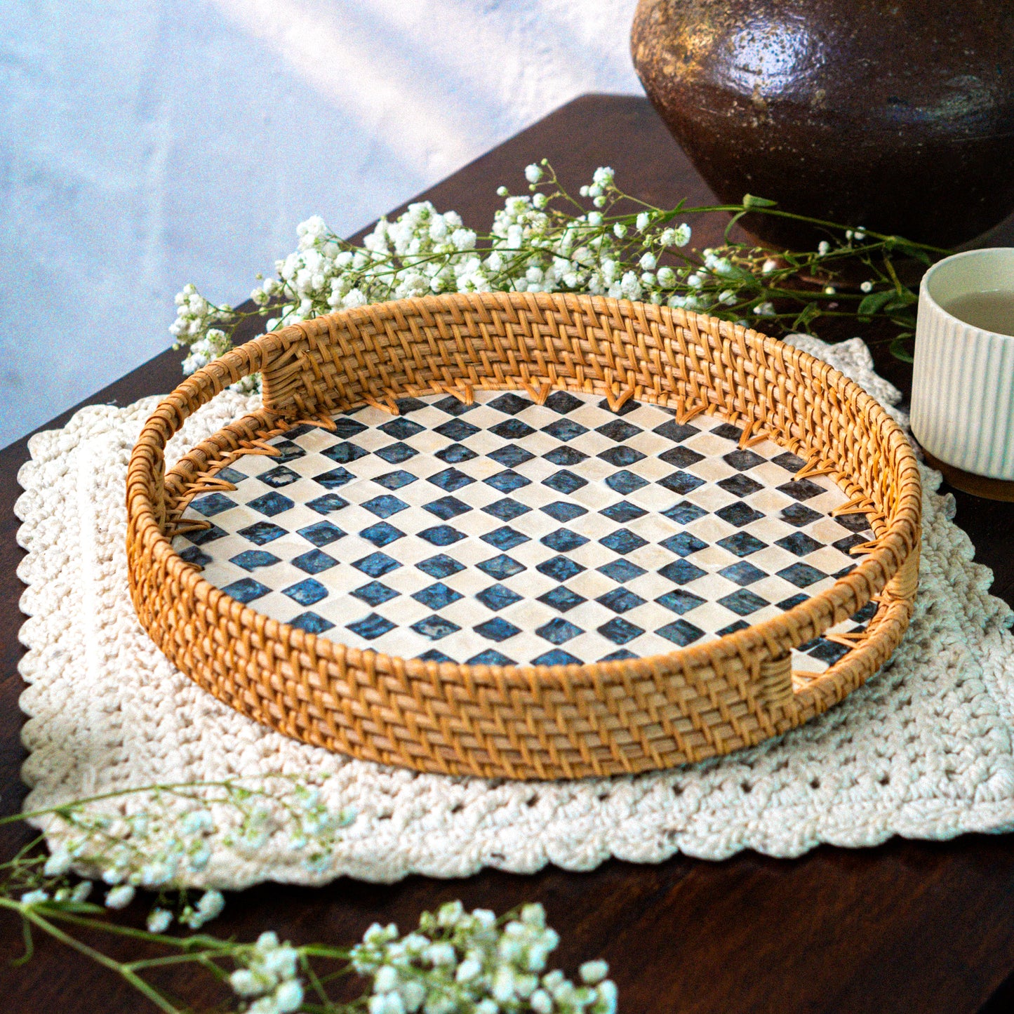 Rattan Trays • Mother of Pearl • Drift (35 cm)