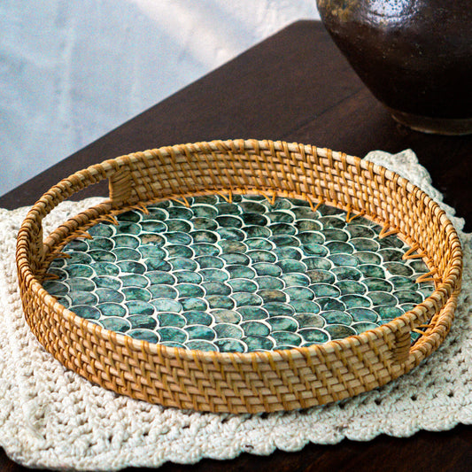 Mother of Pearl & Rattan Tray - Cascade (30cm)