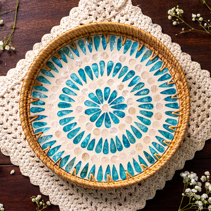 Mother of Pearl & Rattan Tray - Ripple (35cm)