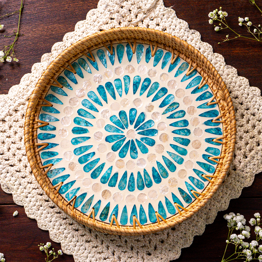 Mother of Pearl & Rattan Tray - Ripple (35cm)