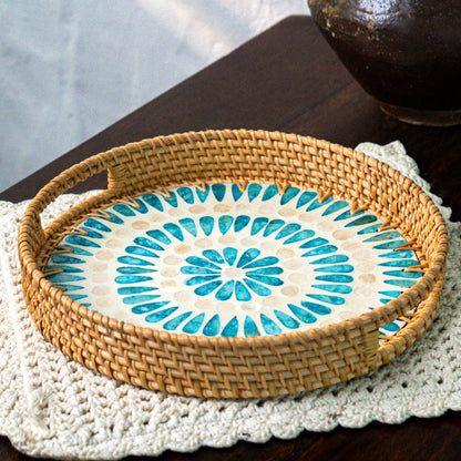 Mother of Pearl & Rattan Tray - Ripple (35cm)