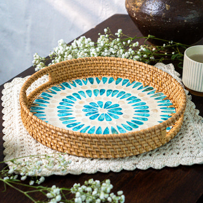 Mother of Pearl & Rattan Tray - Ripple (35cm)