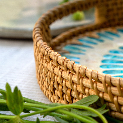 Mother of Pearl & Rattan Tray - Ripple (35cm)